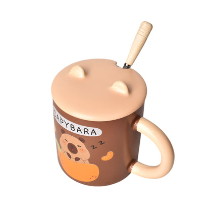 MUG POCILLO CON TAPA CUCHARA CERAMICA DISEÑOS CAPYBARA 450ML