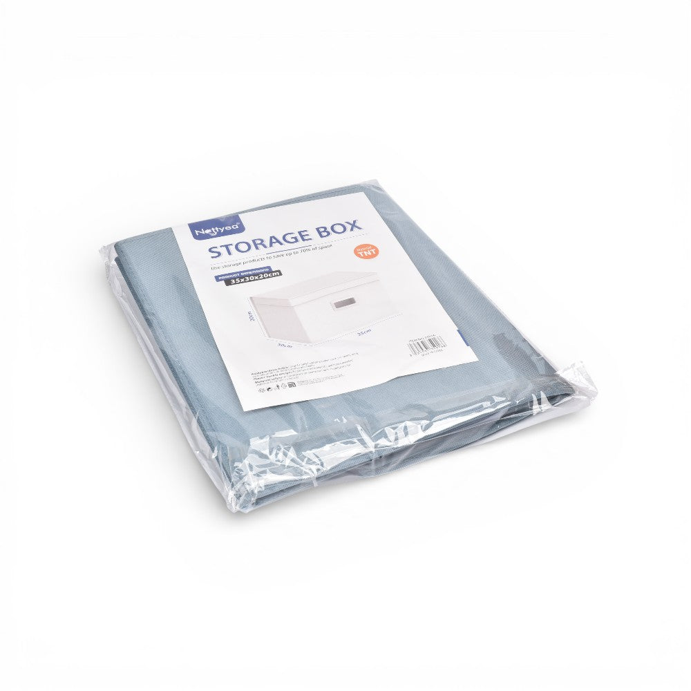 organizador de ropa con tapa fibra poliester gris azul dim:35x30x20