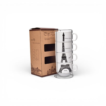 POCILLO SET 4PCS CERAMICA CON BASE  160ML DIM:7X7X6