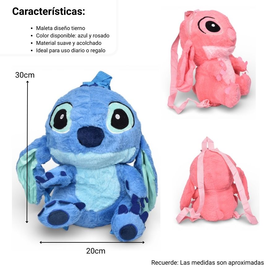 maleta morral personaje peluche poliester dim:30x20x12