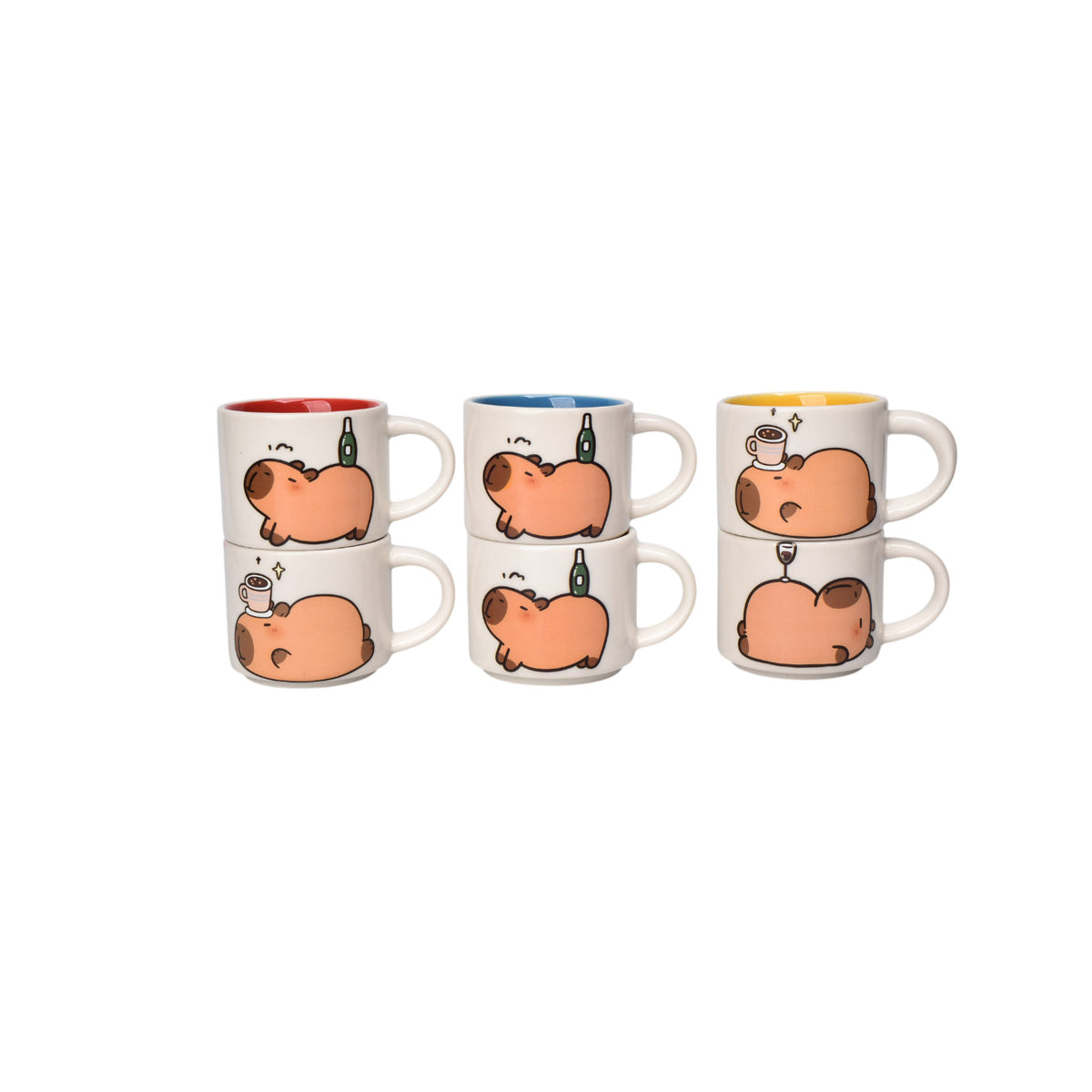 caja de pocillo por 6und ceramica capybara 100ml dim:5x4x4