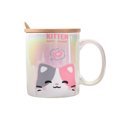 MUG POCILLO TORNASOL CERAMICA CON TAPA Y CUCHARA