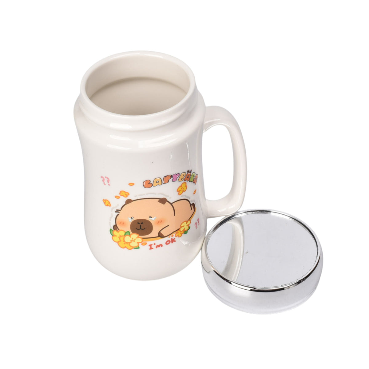 mug pocillo ceramica tapa espejo capybara 450ml