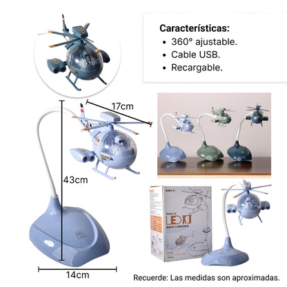LAMPARA CON CABLE USB RECARGABLE FORMA HELICOPTERO PLASTICO