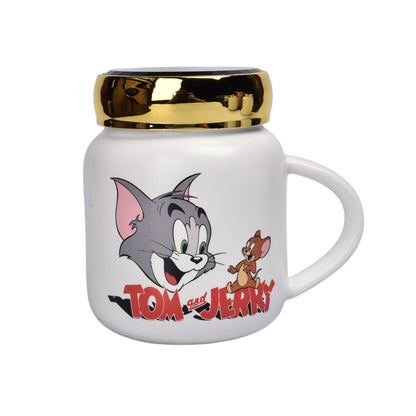 MUG POCILLO CERAMICA PERSONAJE CON TAPA ESPEJO 420ML