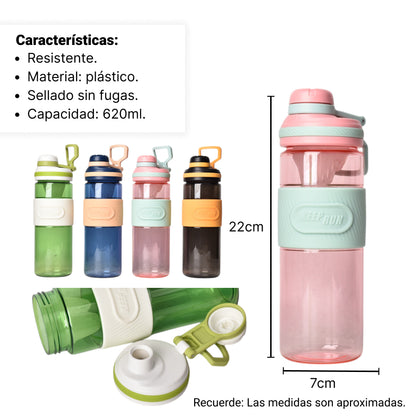 BOTELLA DE AGUA 620ML PLASTICO VARIOS COLORES DIM:22X7X7