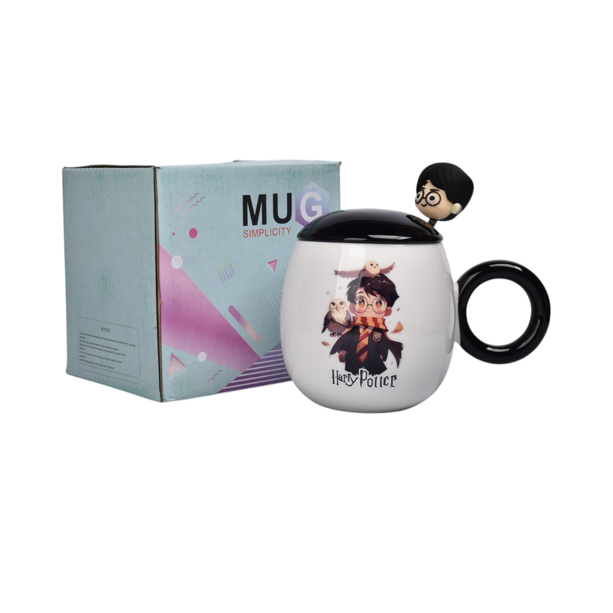 mug pocillo con tapa ceramica personaje 380ml dim:10x6