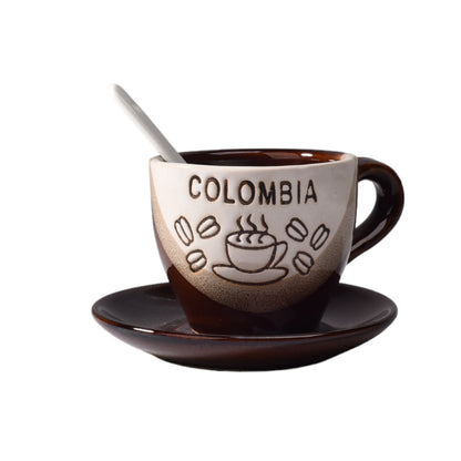 MUG POCILLO CON CUCHARA Y PLATO CERAMICA DIM:7X7X6