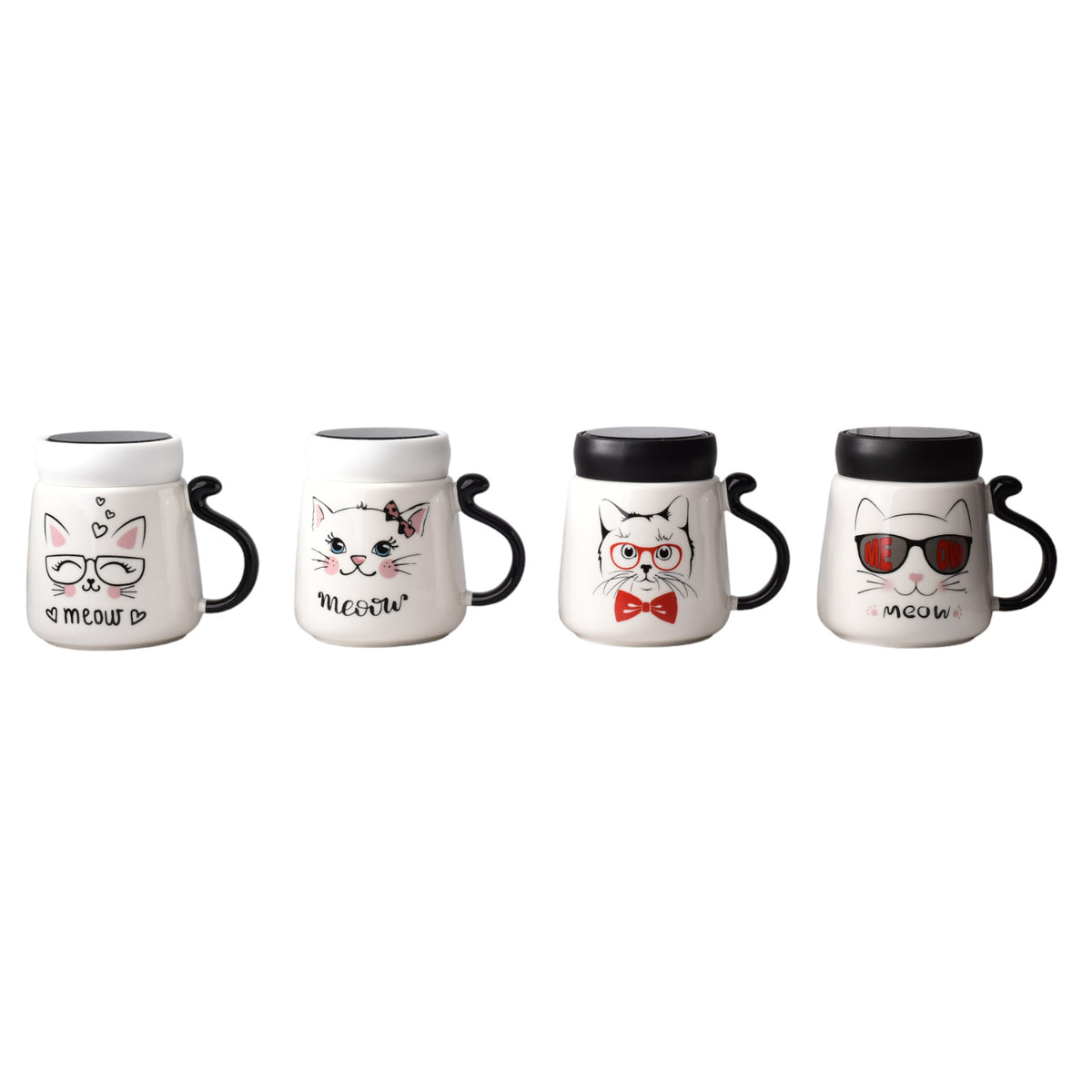 mug pocillo ceramica diseños de gatos con tapa de 450ml