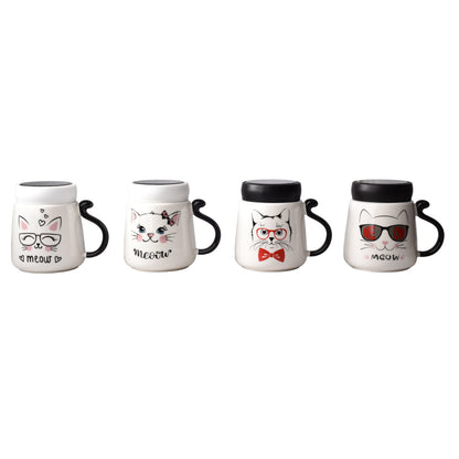 MUG POCILLO CERAMICA DISEÑOS DE GATOS CON TAPA DE 450ML