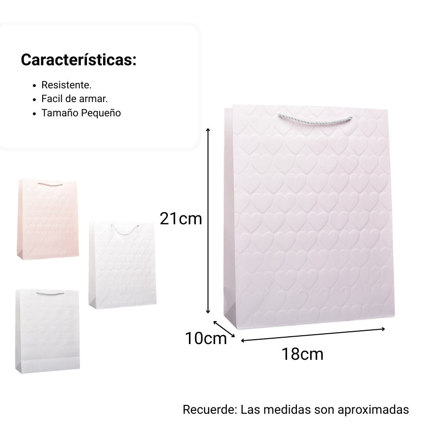 bolsa para regalo papel corazones pequeña dim:18x23x10