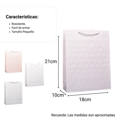 BOLSA PARA REGALO PAPEL CORAZONES PEQUEÑA DIM:18X23X10
