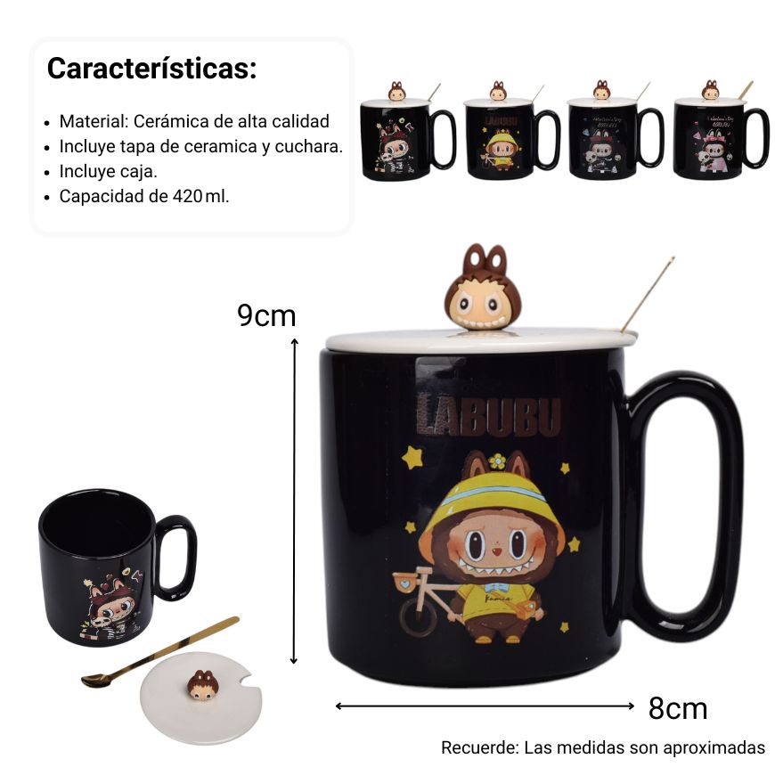mug pocillo ceramica personaje con tapa de 420ml
