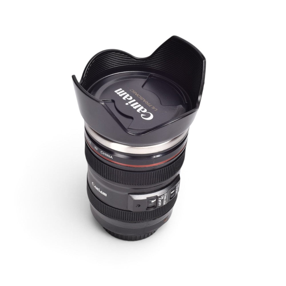 termo metalico 400ml vaso negro forma lente camara