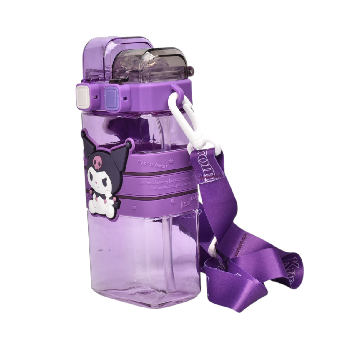 botella de agua 520ml personaje plastico morado dim:19x8