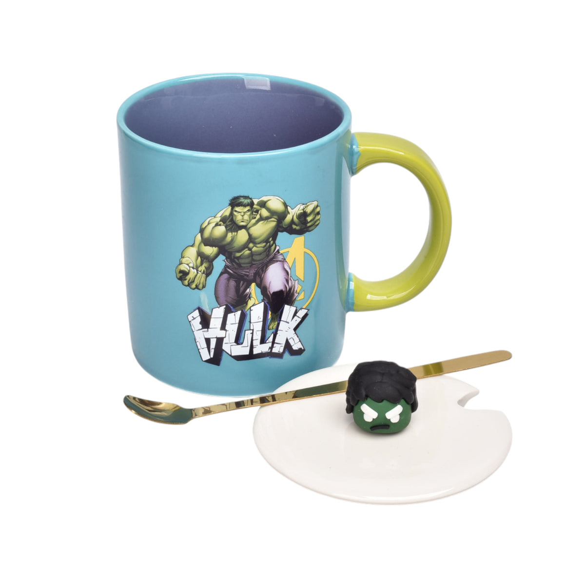 mug pocillo ceramica personaje con tapa y cuchara 380ml dim:9x8
