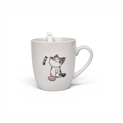 MUG POCILLO CERAMICA CON CUCHARA DISEÑO GATOS 200ML