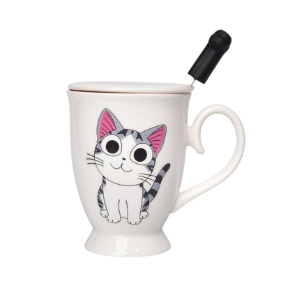 MUG POCILLO CON TAPA CERAMICA Y CUCHARA 350ML DIM:8X11X8