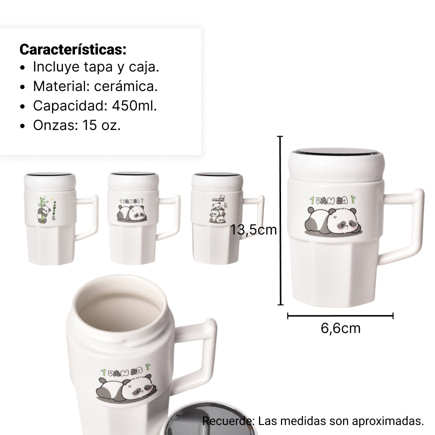 mug pocillo ceramica con tapa diseño osos 450ml dim:13*13*6