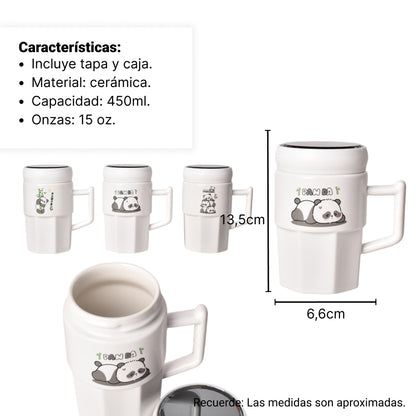 MUG POCILLO CERAMICA CON TAPA DISEÑO OSOS 450ML DIM:13*13*6