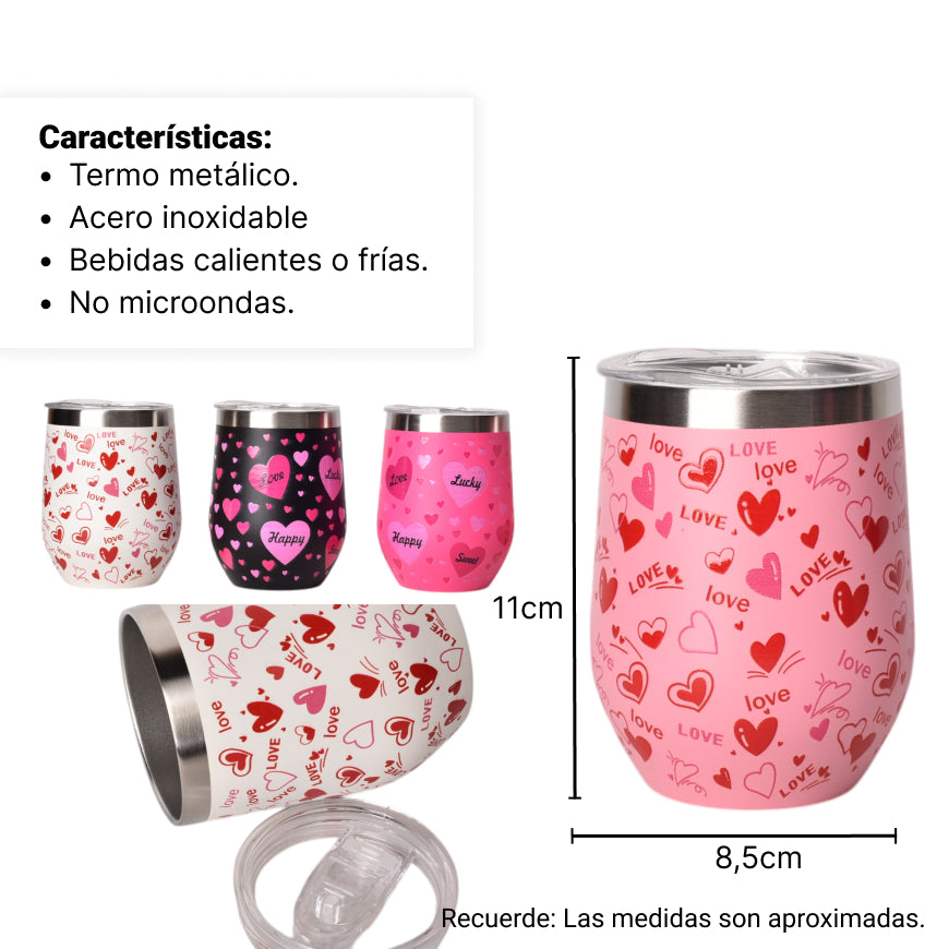 termo acero inoxidable 350ml corazones