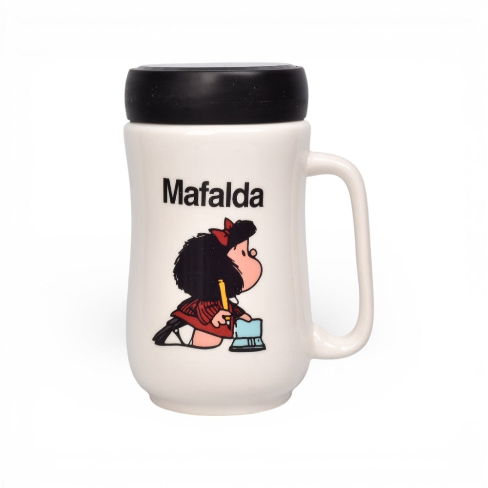 mug pocillo con tapa ceramica personaje 480ml dim:7x7x14