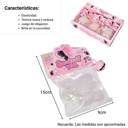 SQUISHY CORAZONES Y ESTRELLAS TRANSPARENTES ANTI ESTRES ELASTICO CAUCHO