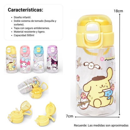 BOTELLA DE AGUA 500ML PERSONAJE PLASTICO DIM:7X7X18