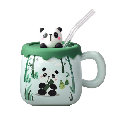 MUG POCILLO CERAMICA DISEÑOS DE OSOS CON PITILLO Y TAPA