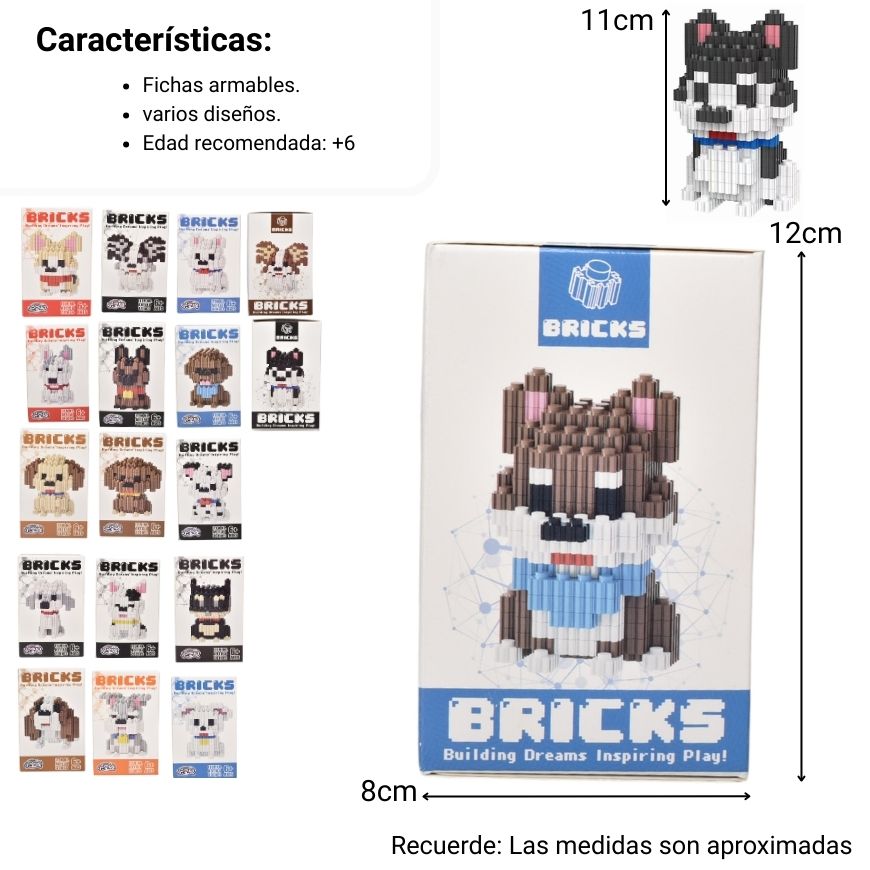 bloques fichas plastica forma perro armable dim:7x7x12