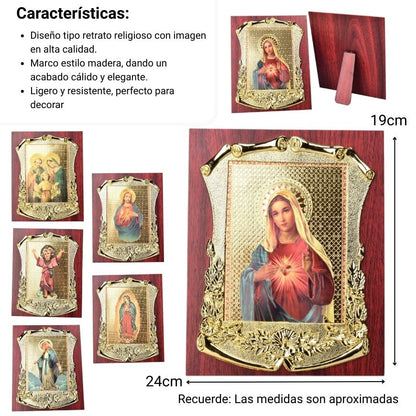 ADORNO DORADO CON IMAGEN CATOLICA PLASTICA DIM:19X24