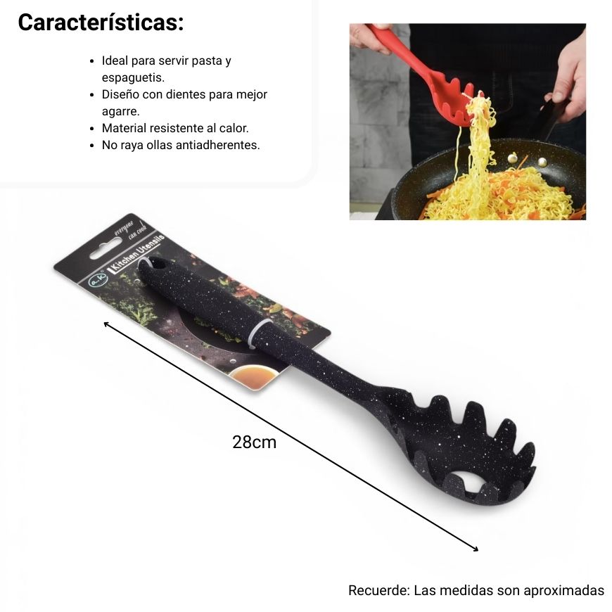 cucharon para pasta silicona negro dim: 28x5x3