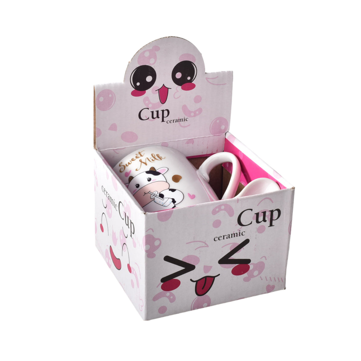 pocillo mug con cuchara en ceramica diseño de vaca
