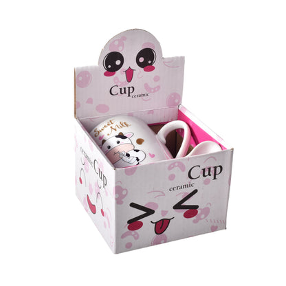 POCILLO MUG CON CUCHARA EN CERAMICA DISEÑO DE VACA