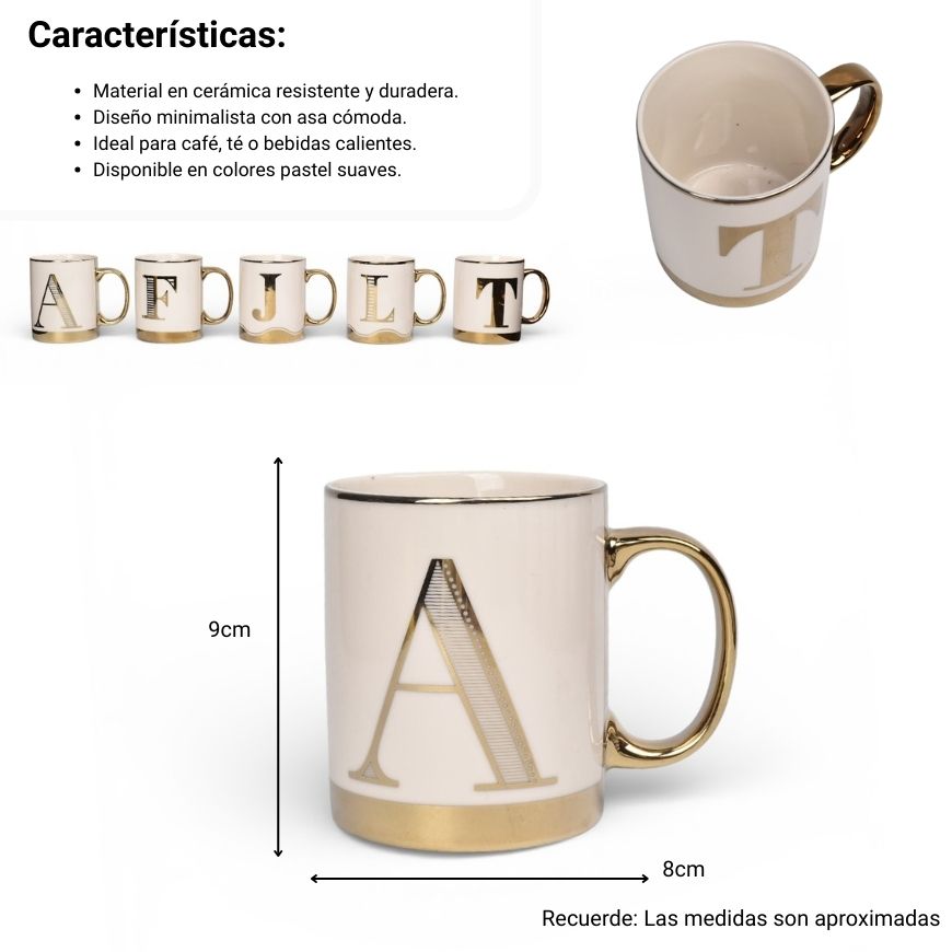 mug pocillo ceramica letra diseño dim:8x8x9