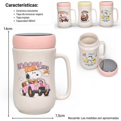 MUG POCILLO CON TAPA CERAMICA PERSONAJE 480ML DIM:7X7X14