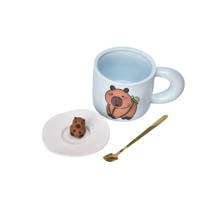 MUG POCILLO CERAMICA CON CUCHARA DISEÑO CAPYBARA 420ML DIM:7X7X9