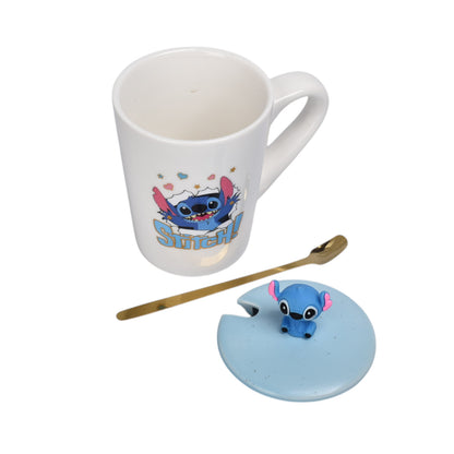 MUG POCILLO CON TAPA Y  CUCHARA DE CERAMICA PERSONAJE 380ML