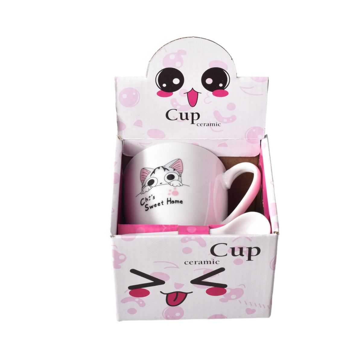 pocillo mug con cuchara en ceramica diseño de gatos