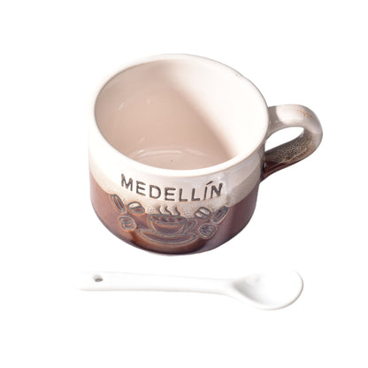 POCILLO CON CUCHARA CERAMICA DIM:7X7X6