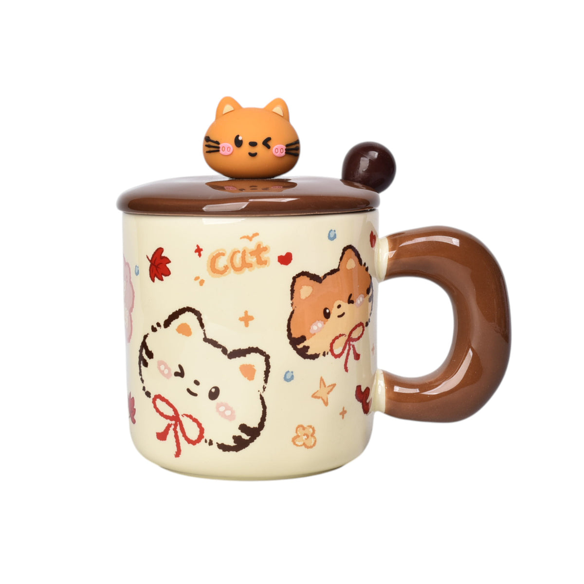 mug pocillo ceramica con cuchara diseño gatos 400ml dim:9x9x12