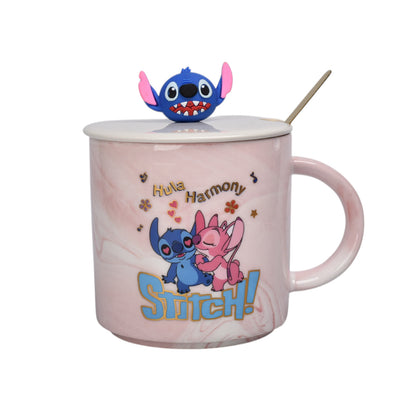 MUG POCILLO CON TAPA Y  CUCHARA DE CERAMICA PERSONAJE 400ML