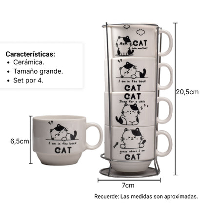 SET 4PCS POCILLOS CON BASE EN CERAMICA PEQUEÑO