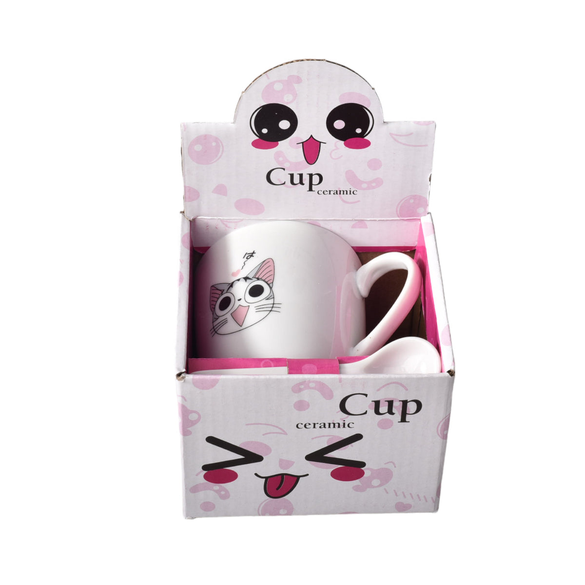 pocillo mug con cuchara en ceramica diseño de gatos
