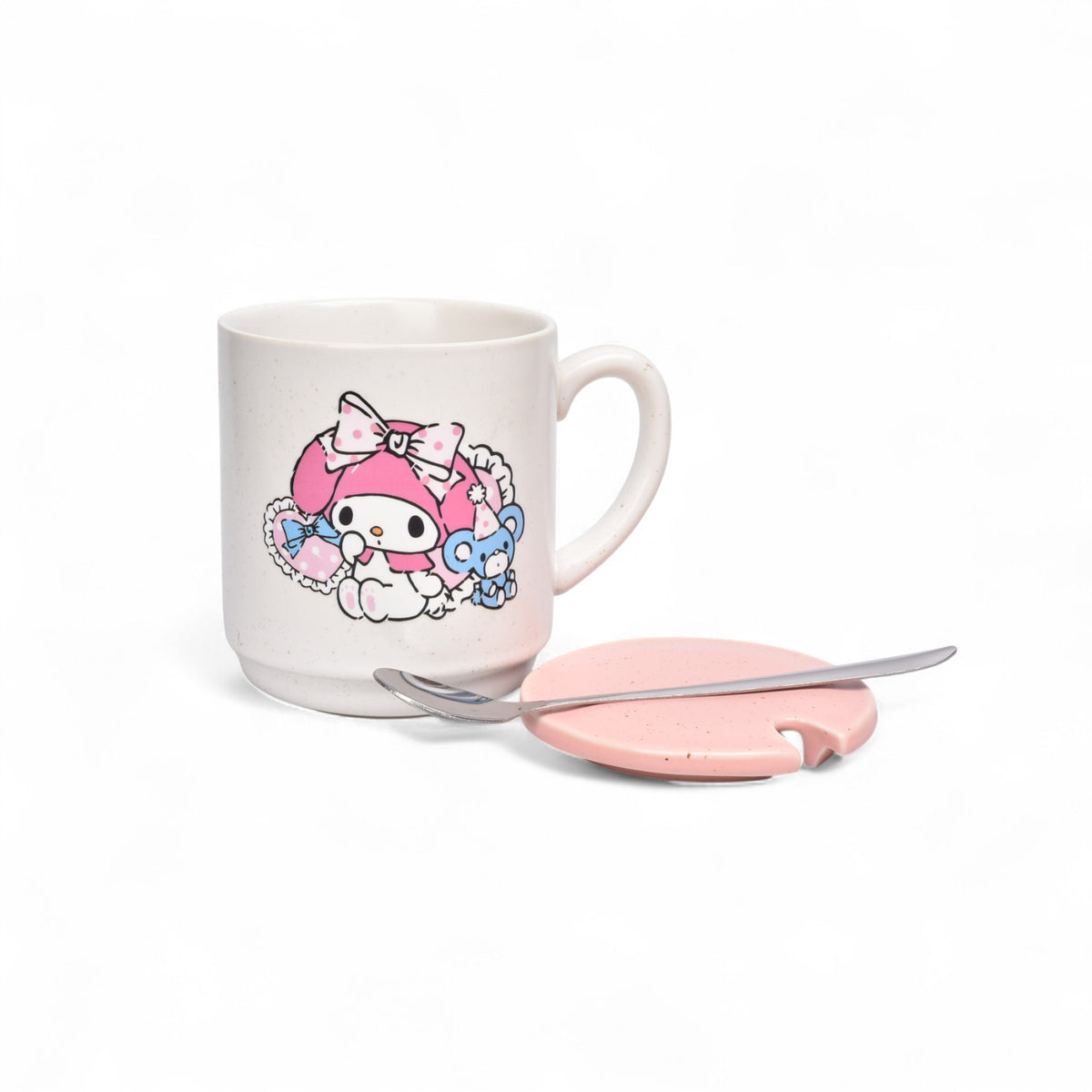 mug pocillo ceramica personaje con tapa y cuchara 340ml dim:8x9