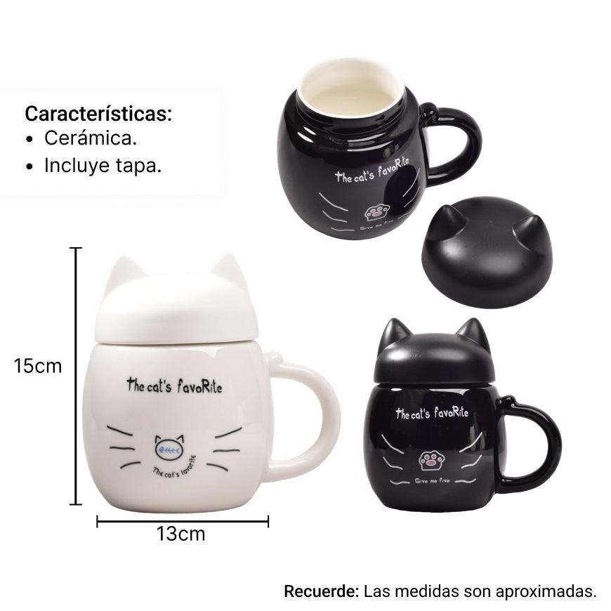 mug ceramica de gato pocillo con tapa