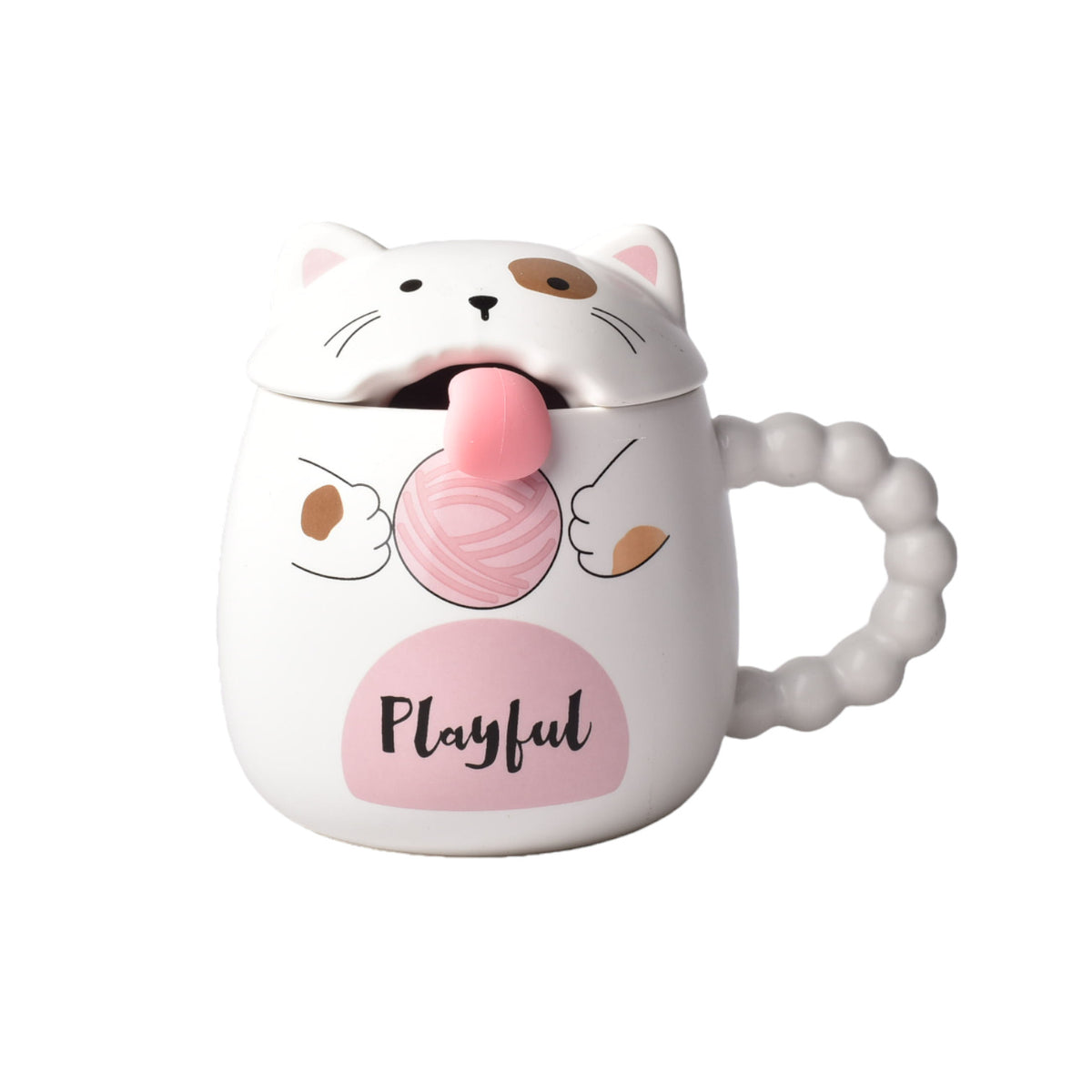 mug pocillo con tapa  cuchara ceramica diseños gatos 360ml