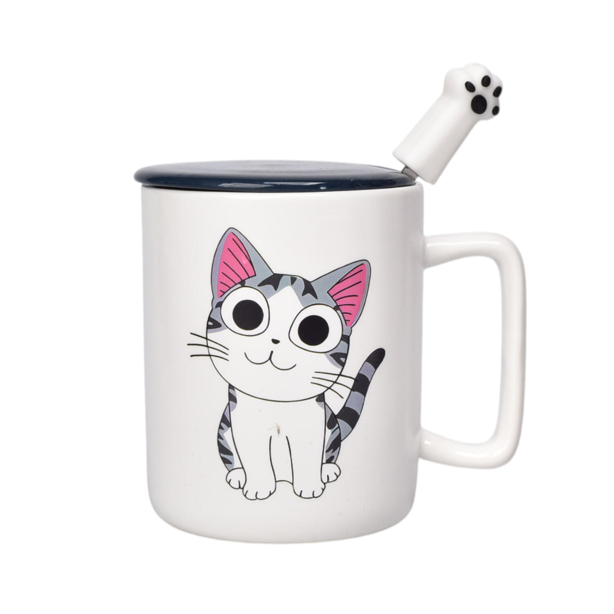 mug pocillo con tapa ceramica y cuchara 400ml dim:8x8x10