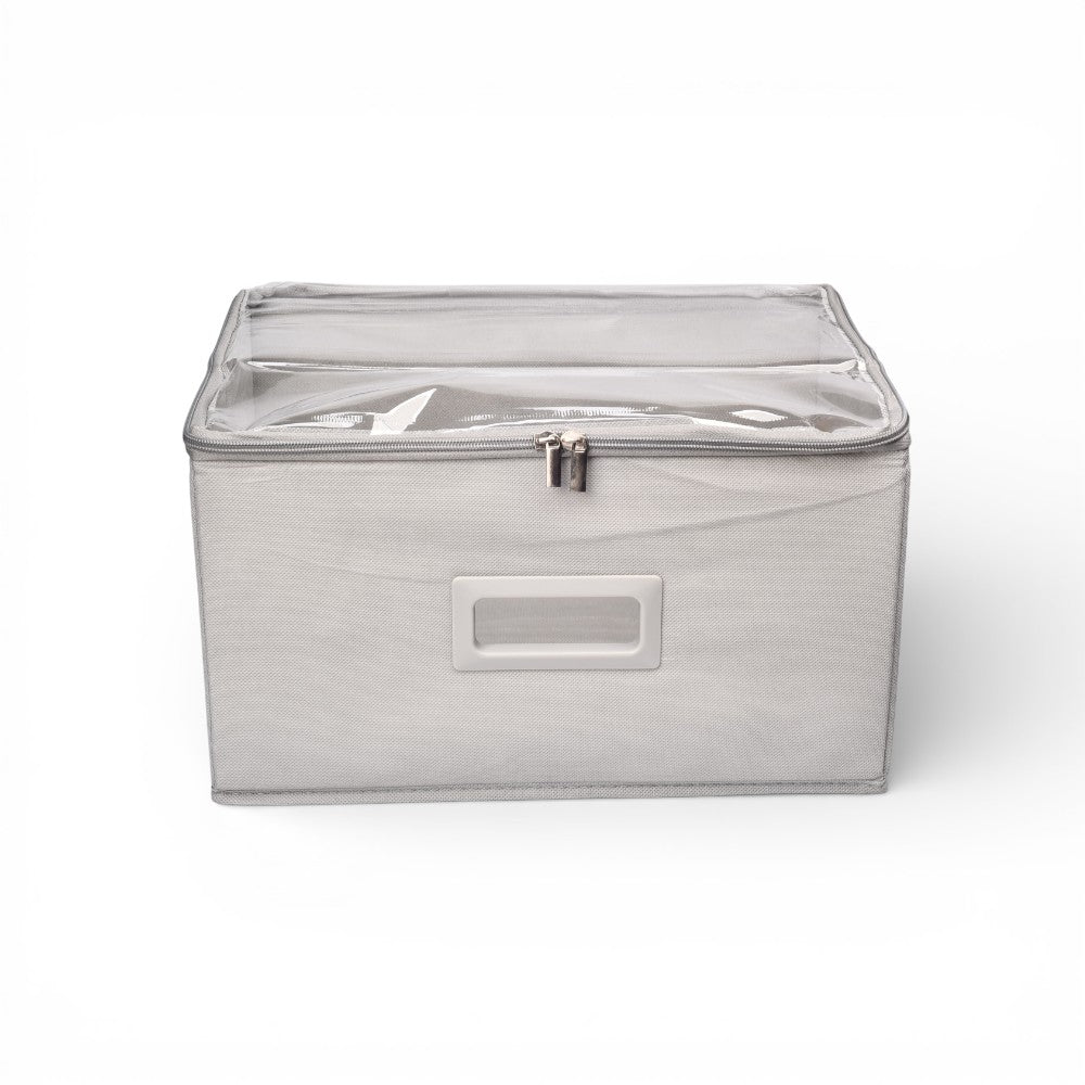 organizador de ropa con tapa fibra poliester gris azul dim:35x26x20