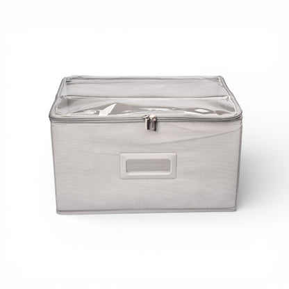 ORGANIZADOR DE ROPA CON TAPA FIBRA POLIESTER GRIS AZUL DIM:35X26X20